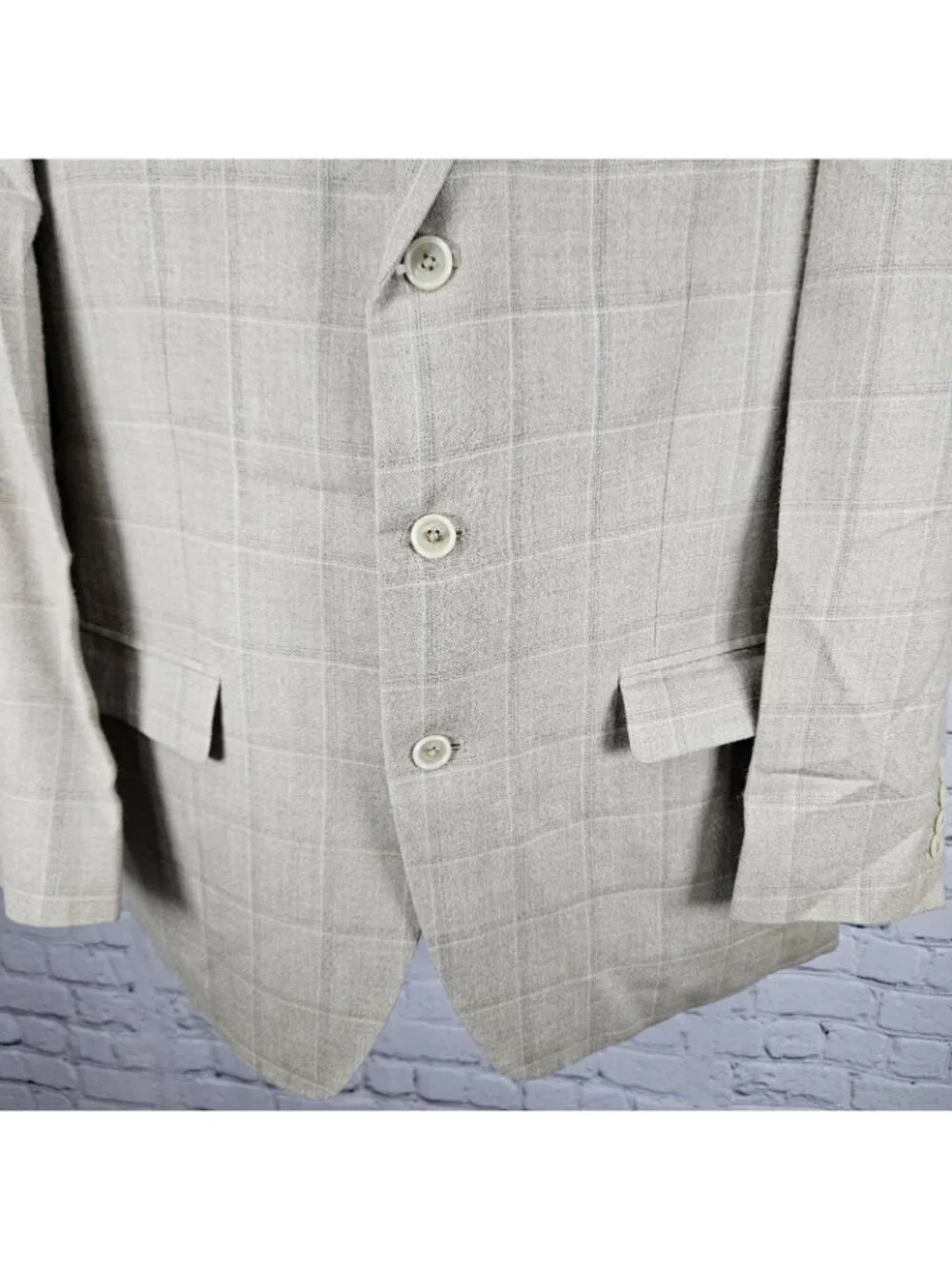 Stafford Beige Silk Wool Executive 3 Button Ventless Notch Blazer Sport Coat 42R